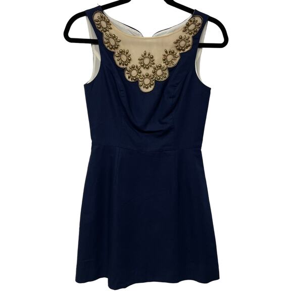 Lilly Pulitzer Wythe Navy Embellished Gold Beaded Shift Dress Size 00 - Picture 1 of 12